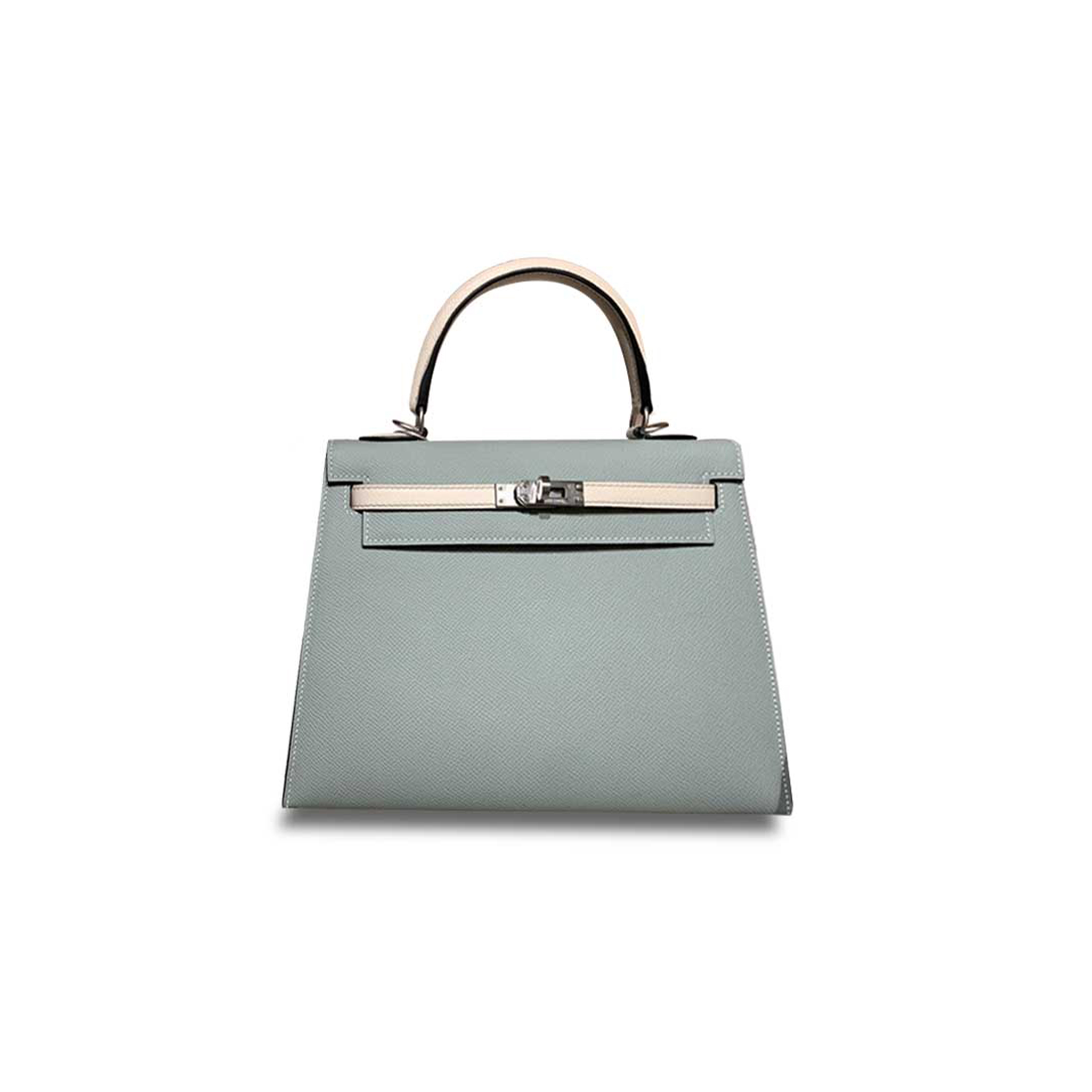 HERMÈS KELLY 25 EPSOM GLACIER BLUE MILKSHAKE PLATINUM BUCKLE (25*17*7cm) 